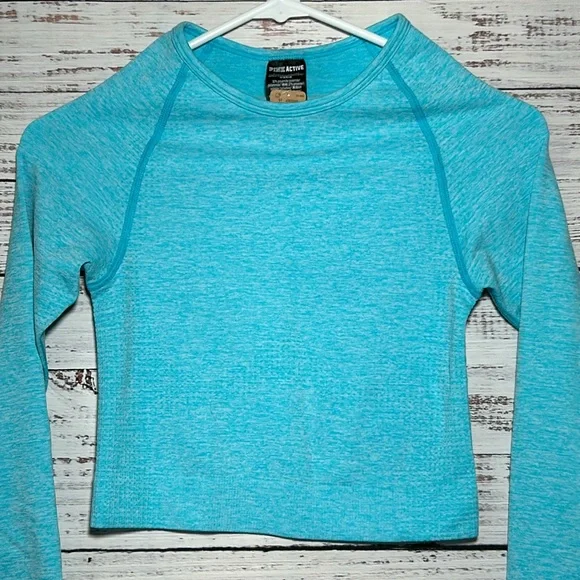 Pink Victorias Secret Seamless Baby Blue Long Sleeve Crop Top NWT Small - Picture 3 of 11